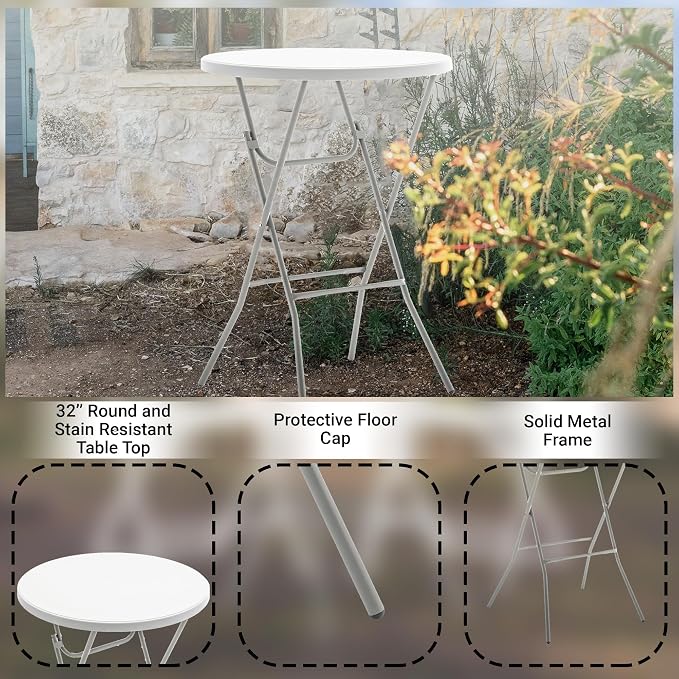 BTEXPERT White 32" Round 43" Bar Height Granite Folding Commercial Portable - Image 8