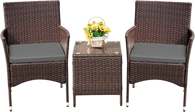 Devoko Patio Porch Furniture Sets 3 Pieces PE Rattan Wicker Chairs by DEVOKO