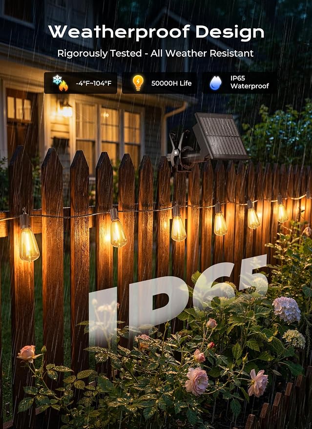 Brightown 37FT Solar String Lights Outdoor Waterproof, Patio Lights - Image 3