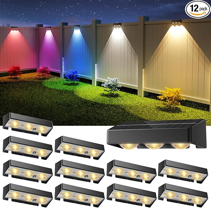 NIORSUN Solar Fence Lights, 12 Pack Solars Deck Light, RGB Color, Outdoor Bulb by NIORSUN