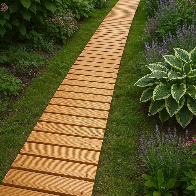 Plow & Hearth 8' Straight Outdoor Wooden Pathway | 17" Wide Rollout Outdoor - Image 6