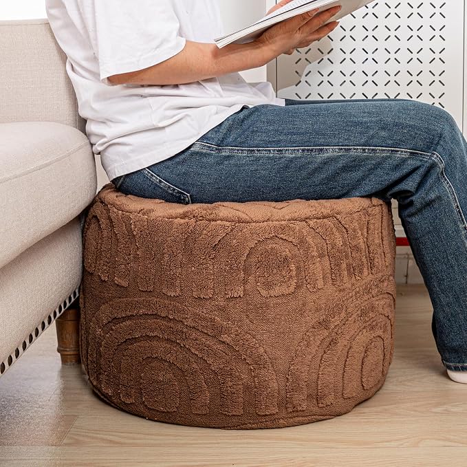 Asuprui Round Ottoman Pouf Ottoman Foot Stool Seat Faux Fur Bean Bag Foot Rest - Image 8