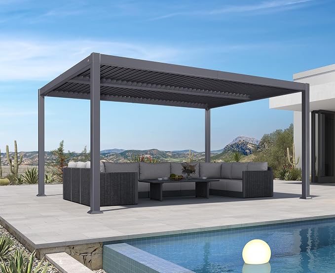 PURPLE LEAF Louvered Pergola 10' x 16' Aluminum Outdoor Pergola by Unknown