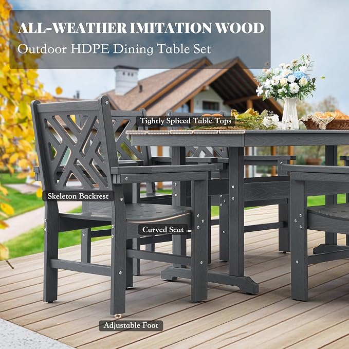 HDPE Dining Table Set for 10, 12-Piece Outdoor Table and Chairs Include 10 - Image 2