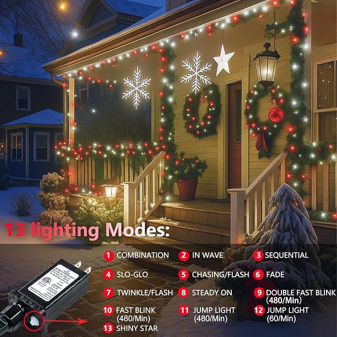 Upgraded Connectable 200 LED String Lights Indoor Outdoor, 66FT Red and White - Image 3