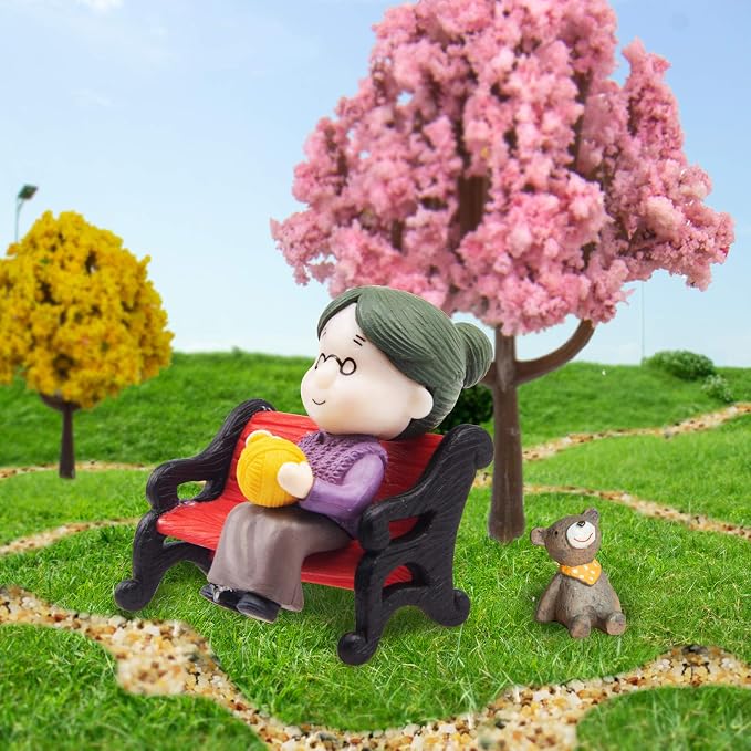 Mini Park Bench Grandpa Grandma Model Ornament Accessories - Image 4
