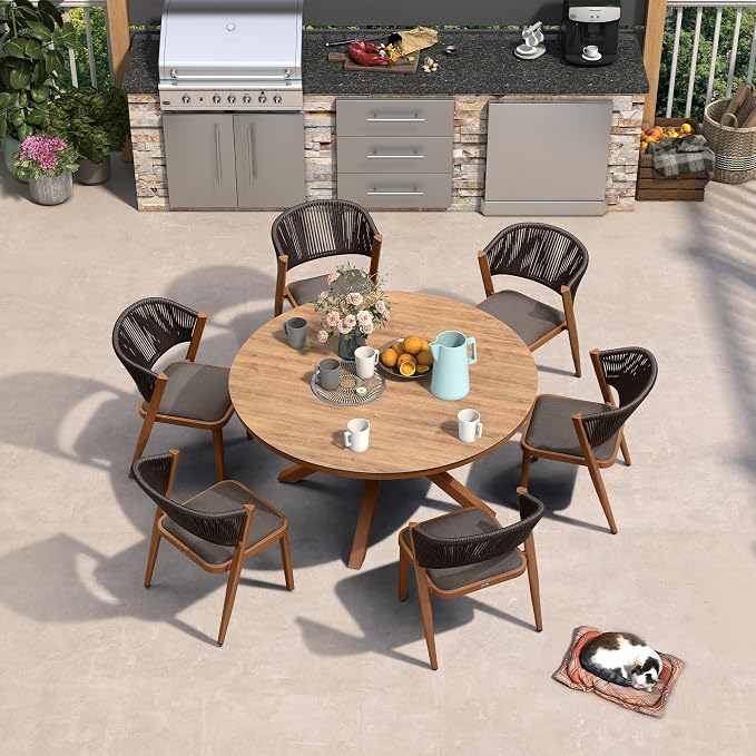 PURPLE LEAF 7 Pieces Round Outdoor Dining Set Patio Furniture Set Aluminum by PURPLELEAF