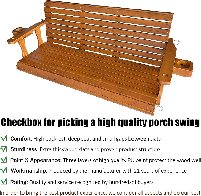Wooden Porch Swing 3-Seater, Bench Swing - Image 4