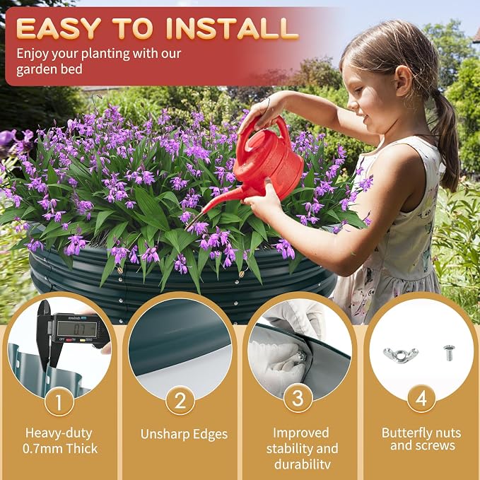 Durable Round Steel Raised Garden Bed Painted - Image 4