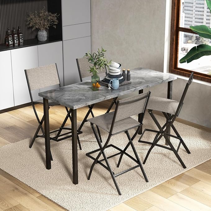 Giantex Folding Patio Bar Chairs Set of 2, Outdoor Counter Height Bar Stools - Image 2