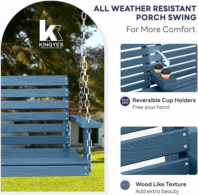 KINGYES Outdoor Hanging Porch Swing, 2 Seat Patio Swing Chair - Image 2