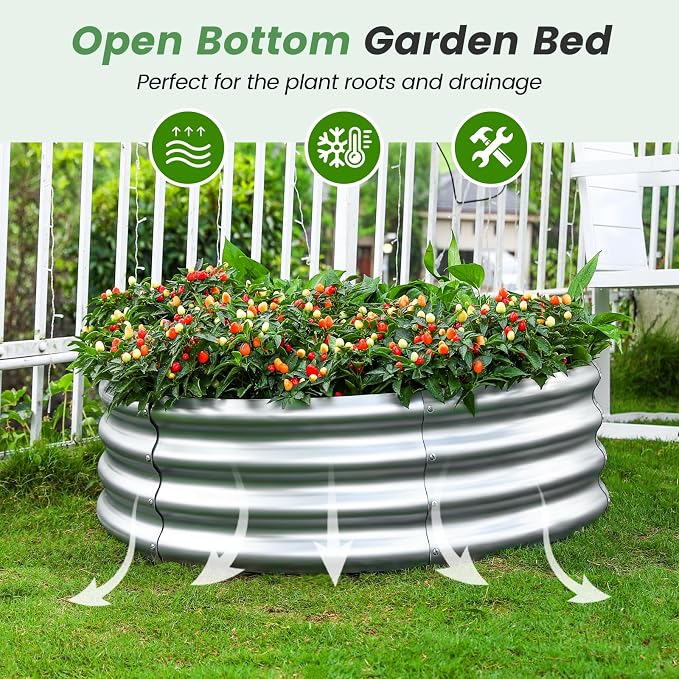 Land Guard 3×3×1ft Galvanized Raised Garden Bed Kit, Round Galvanized Planter - Image 5