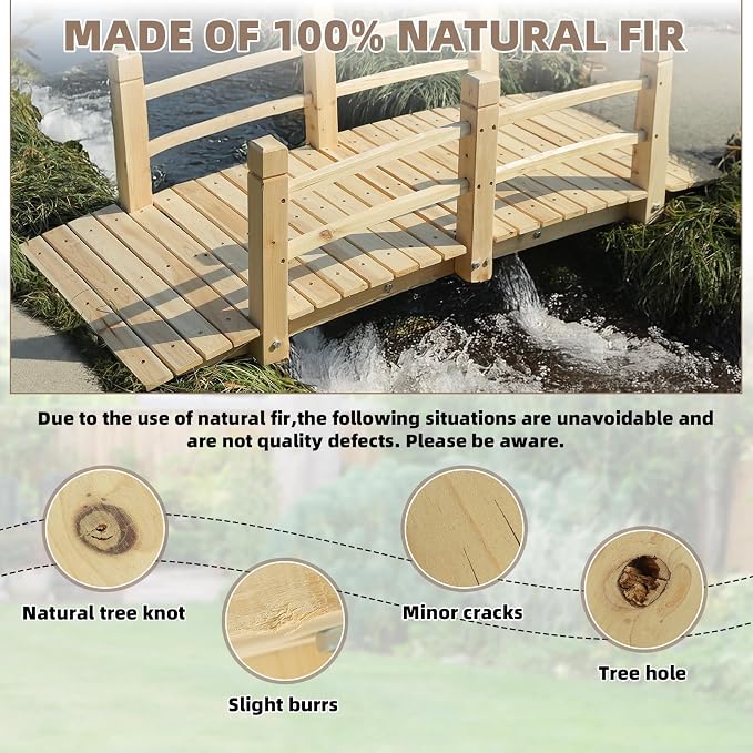 Wood Garden Bridge Classic Wooden Arch Stained Finish Footbridge - Image 5