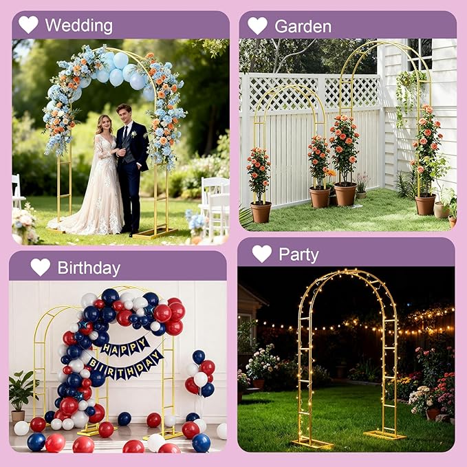 Metal Garden Arch Trellis Arbor Set of 2, 7.2FT+6.6FT Wedding Arch Stand - Image 6