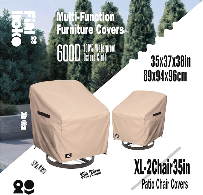 Patio Chair Covers 2 Pack, 35Wx37Dx38H inches Outdoor Chair Covers, 100% - Image 2