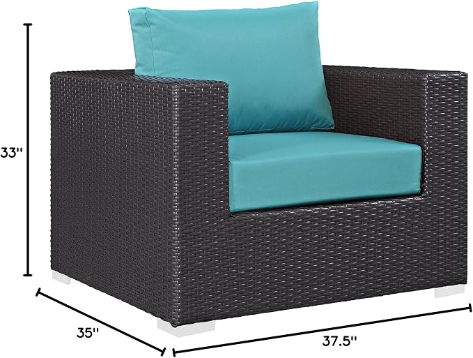 Modway Convene Wicker Rattan Outdoor Patio Armchair in Espresso Turquoise - Image 3