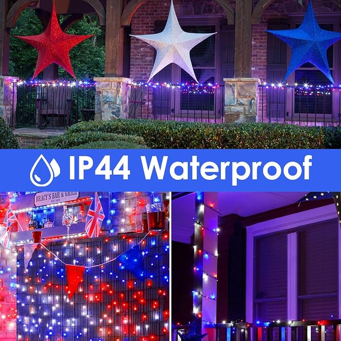 200 LED Red White and Blue Christmas String Lights Outdoor Indoor, 75.8 FT 4th - Image 5