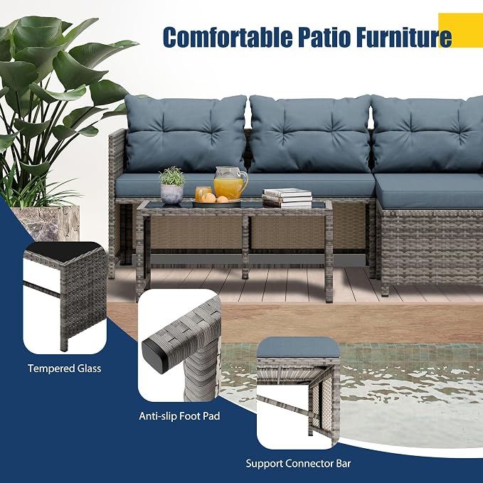 Vongrasig 3 Pieces Patio Furniture Sets, All-Weather Wicker Outdoor Sofa Couch - Image 5