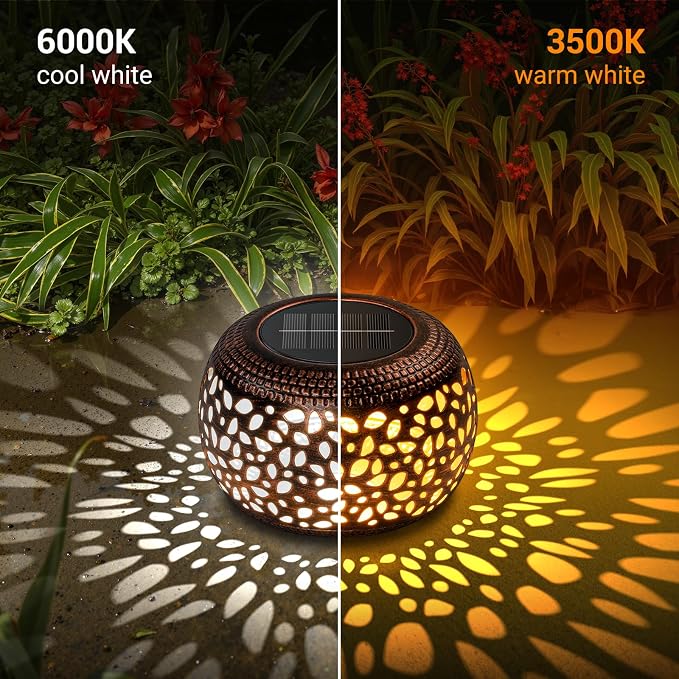 Solar Lanterns Outdoor Waterproof: 2 Pack Hollow Out Retro Metal Lantern Lights - Image 3