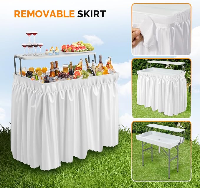 VINGLI Ice Table with Extra Storage Shelf, Portasble Cooler Side Table with - Image 4