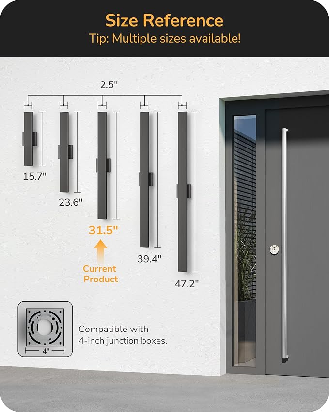 EDISHINE 31in LED Outdoor Wall Lights, 3CCT & 10%-100% Dimmable, IP65 Waterproof - Image 2
