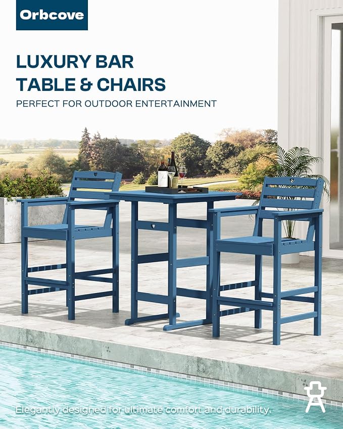 Patio Bar Table, Adirondack Chairs and Table 4 Pieces Set, Bar Height Chairs - Image 5