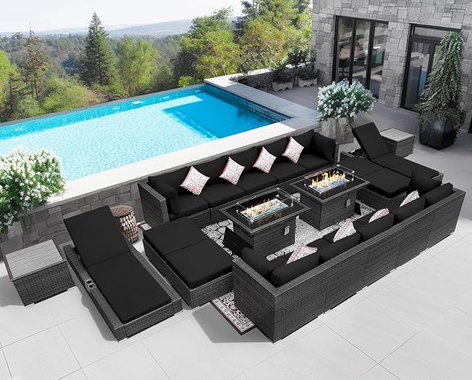 NICESOUL 20 Piece Extra Large Patio Furniture Set w/Fire Pit Table & Chaise - Image 2