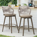 360° Swivel Outdoor Bar Stools Set of 2, Modern Aluminum Wicker Bar Stool by COZYMAN