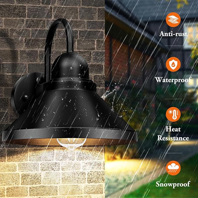 Brightever Gooseneck Outdoor Wall Sconces, Industrial Black Exterior Wall Lights - Image 6