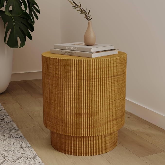 LeisureMod Modern Side Table Round Fiberstone Top Accent End Table - Image 2