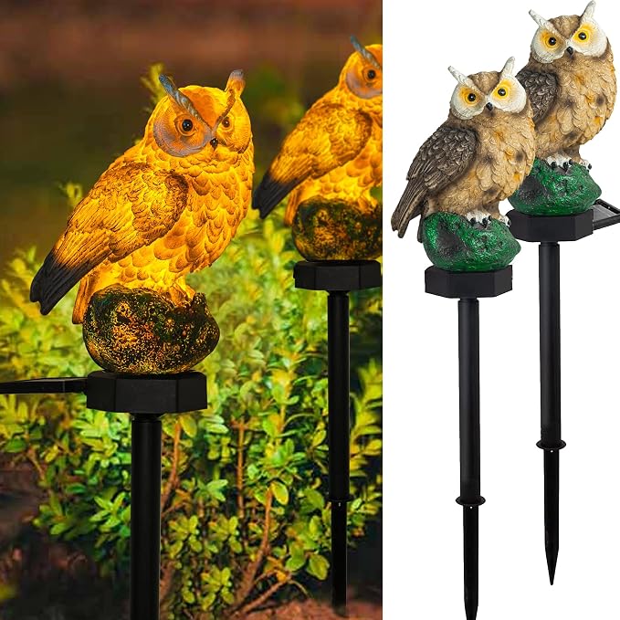Dazzle Bright 2 Pack Owl Figure Solar LED Lights, Resin Garden Waterproof by DazzleBright