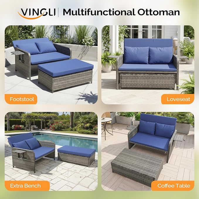 VINGLI Patio Daybed, Wicker Outdoor Daybed - Image 8