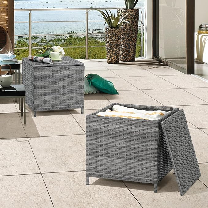 Verano Garden Outdoor Wicker Side Table Set of 2, Small Storage Rattan Wicker - Image 8