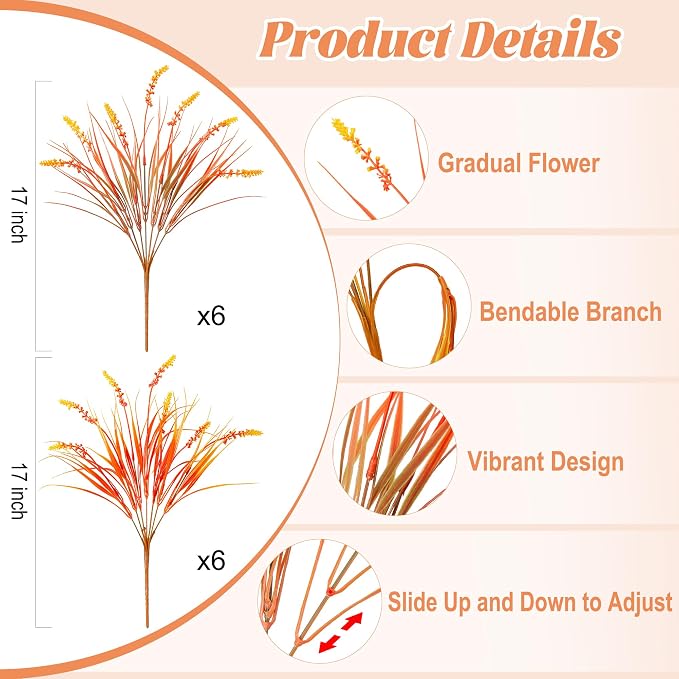 Artificial Fall Outdoor Faux Plants Decoration, 12 Bundles Fake Monkey Grass - Image 2