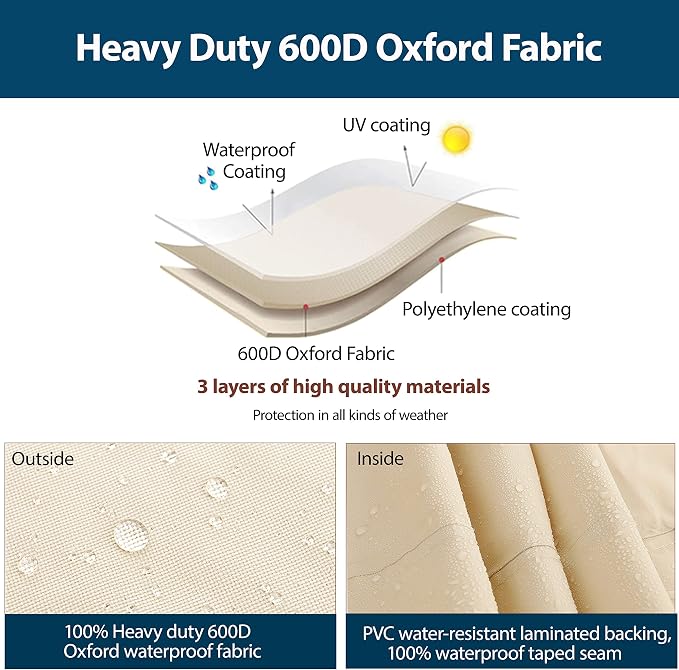 Outdoor Sectional Cover Patio Furniture Covers Waterproof Rip-Stop Anti-UV 600D - Image 7