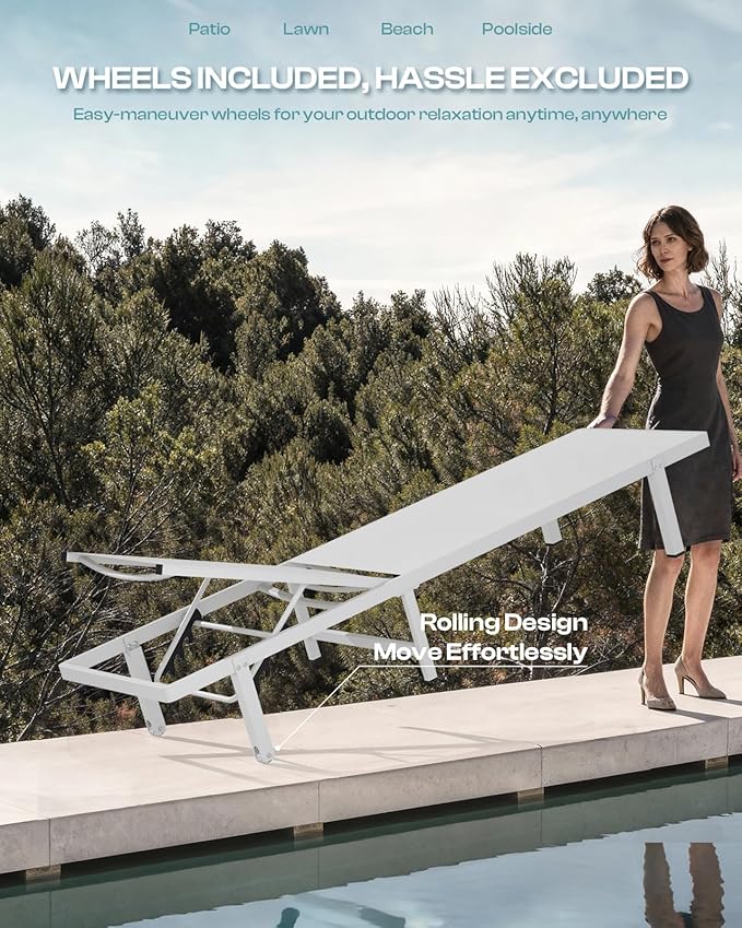 Aluminum Outdoor Lounge Chairs Set of 2, Pool Lounge Chairs - Image 3