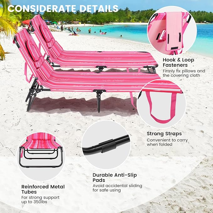 GYMAX Tanning Chair, 350lbs Beach Lounge Chair - Image 5