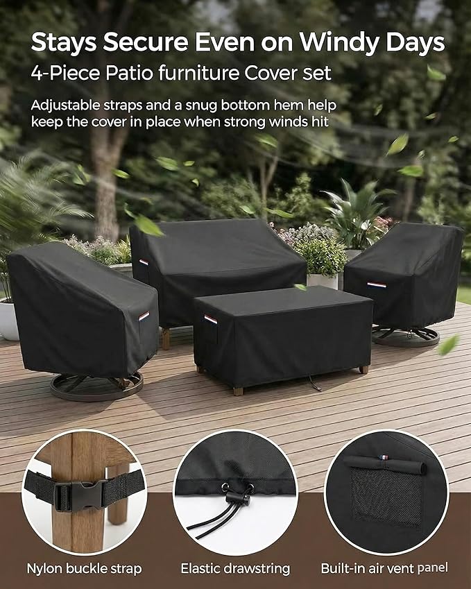 4-Piece Patio Furniture Cover Set, Waterproof Outdoor Furniture Covers - Image 8