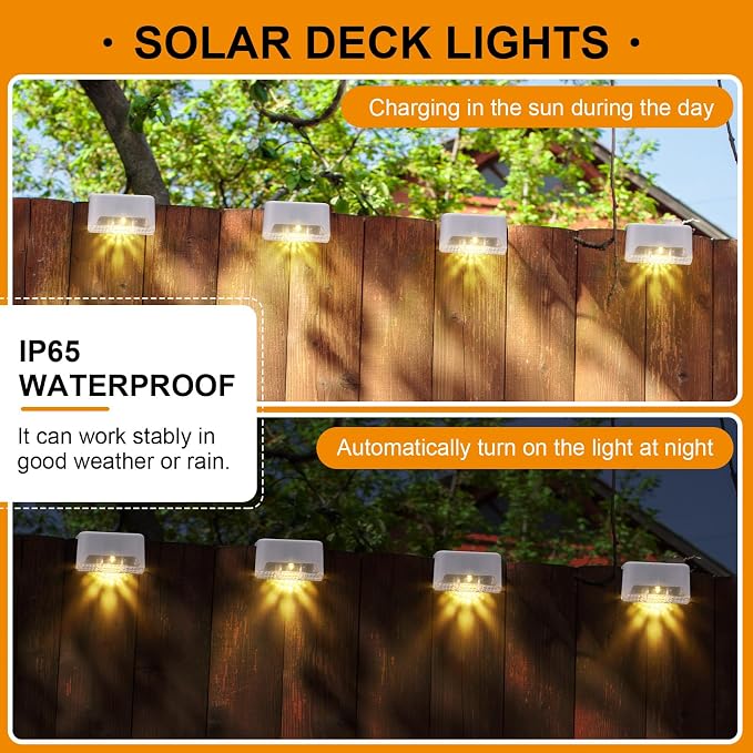Geelin 32 Pcs Solar Deck Lights Outdoor, Waterproof LED Solar Step Fence Lights - Image 3