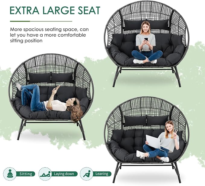 NICESOUL® Double Egg Chair Indoor Outdoor Stationary Oversized 6.5" Thick - Image 7