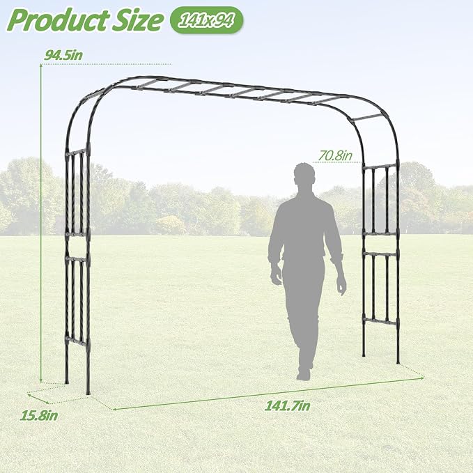 Garden Arch Trellis-141.7"*94.5", Plastic-Coated Rust-Proof Arbor Trellis - Image 4