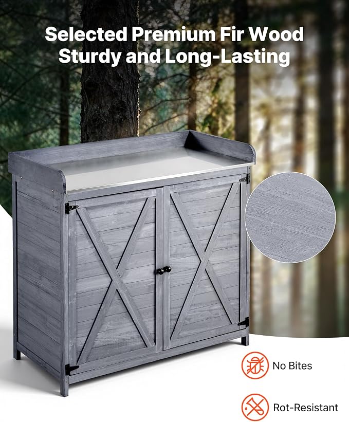 VEVOR Potting Bench Table, Outdoor Gardening Wooden Storage Cabinet - Image 3