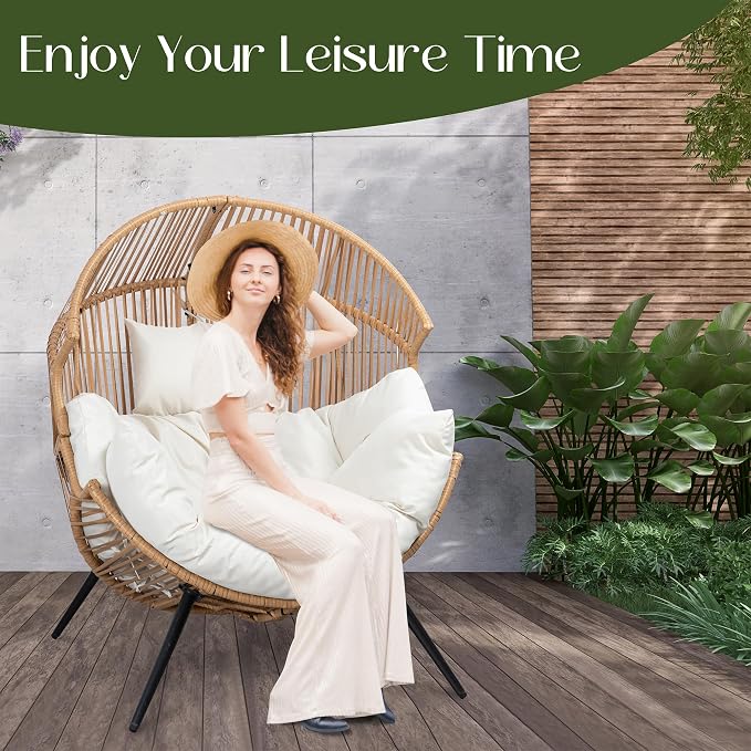 JAMFLY Egg Chair Wicker Outdoor Chairs, Oversized Patio Chair Oversized Lounger - Image 6
