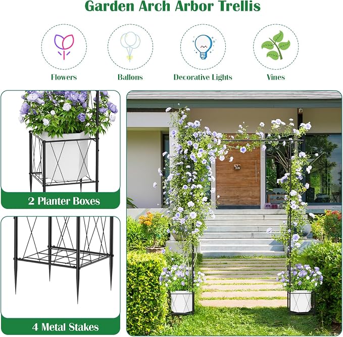 Garden Arch Trellis for Climbing Plants Outdoor 7.7 Ft Metal Garden Arbor - Image 4