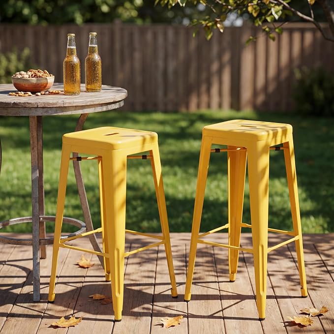 Shahoo 30 Inches Metal Bar Stools Counter Height Stackable Backless Stools - Image 8