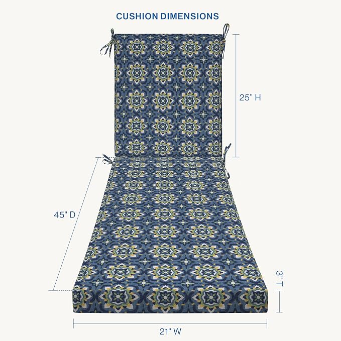 Honeycomb Outdoor Essentials Chaise Lounge, 21 x 70, Medina Medallion Blue - Image 6