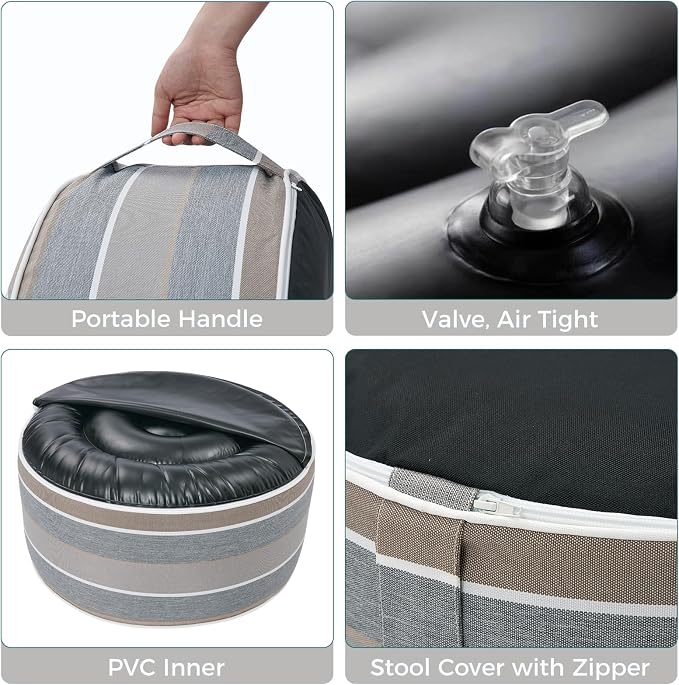 Outdoor/Indoor Inflatable Ottoman Pouf D20 xH9, All Weather Round Footstool - Image 5