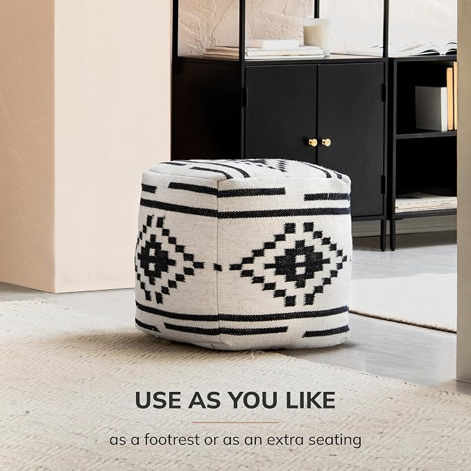 Anji Mountain Artisan Crafted Cotton Blend Pouf Ottoman | Versatile Floor - Image 8