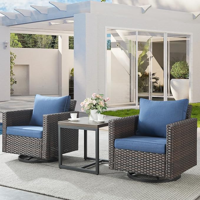 Belord Outdoor Bistro Set 3 Piece Wicker Swivel Rocker Patio Chairs, Oversize - Image 3