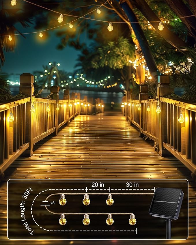 Brightown Solar String Lights Outdoor, 2 Pack 30Ft Vintage Hemp Rope Patio - Image 3